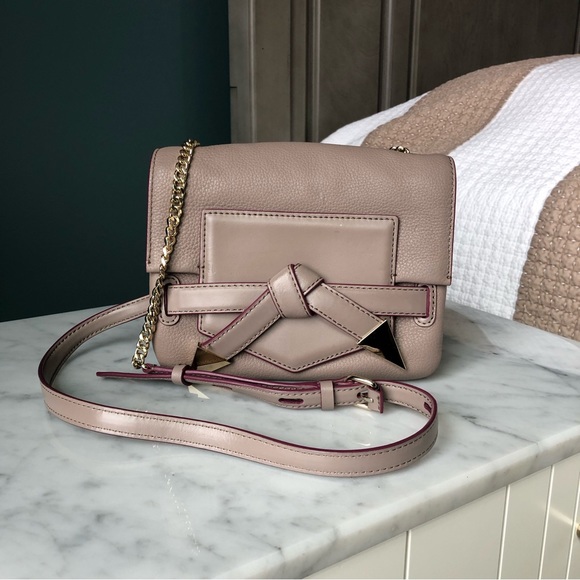 Karl Lagerfeld Leather Crossbody Bag in Grey / Purple with Silver Chain Strap - Picture 1 of 12